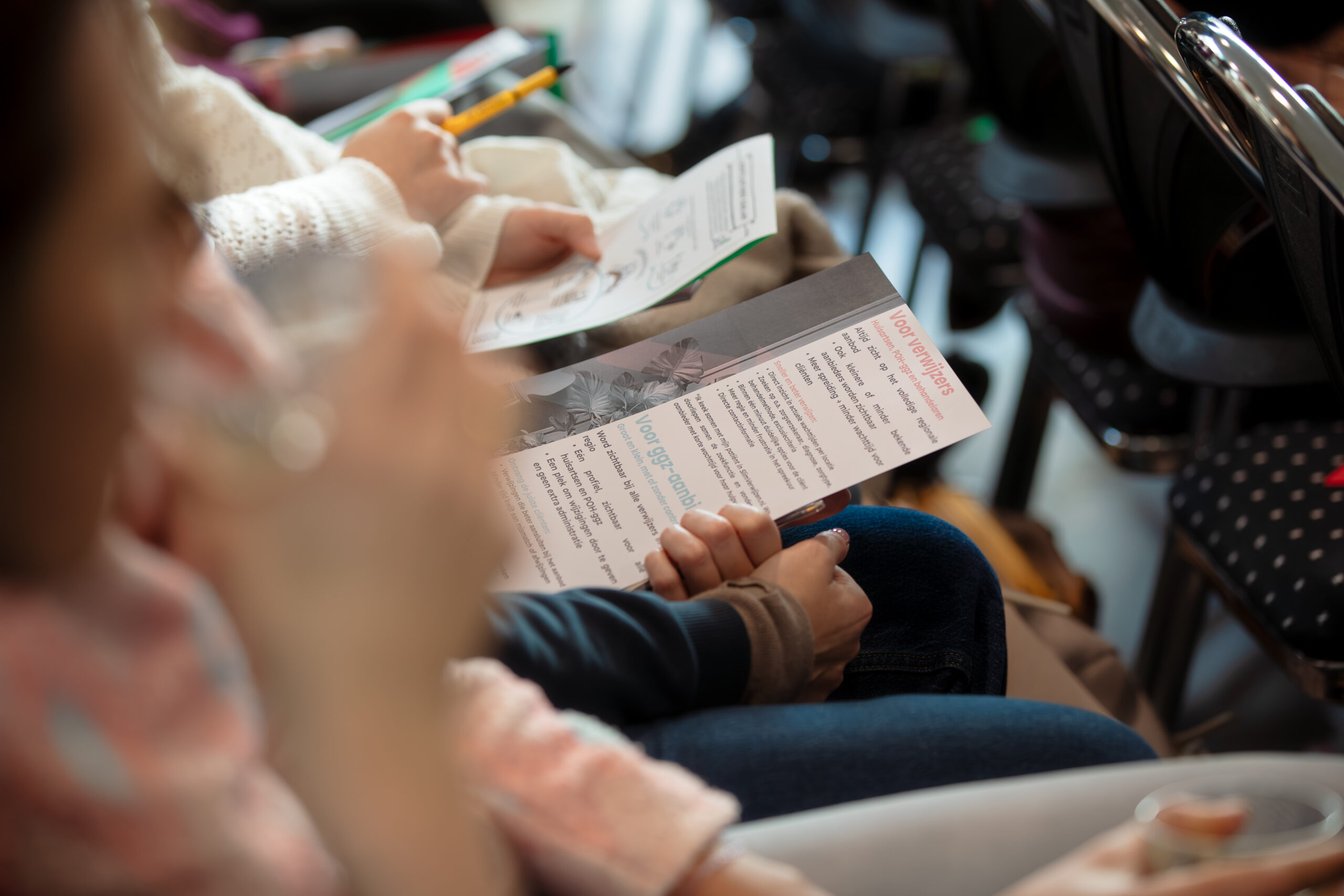 Middag van het mentaal gezondheidsnetwerk, mensen hebben informatie voor zich